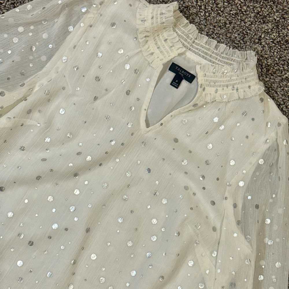Talbots Ivory Sheer Blouse with Metallic Dot Detail - Picture 4 of 7